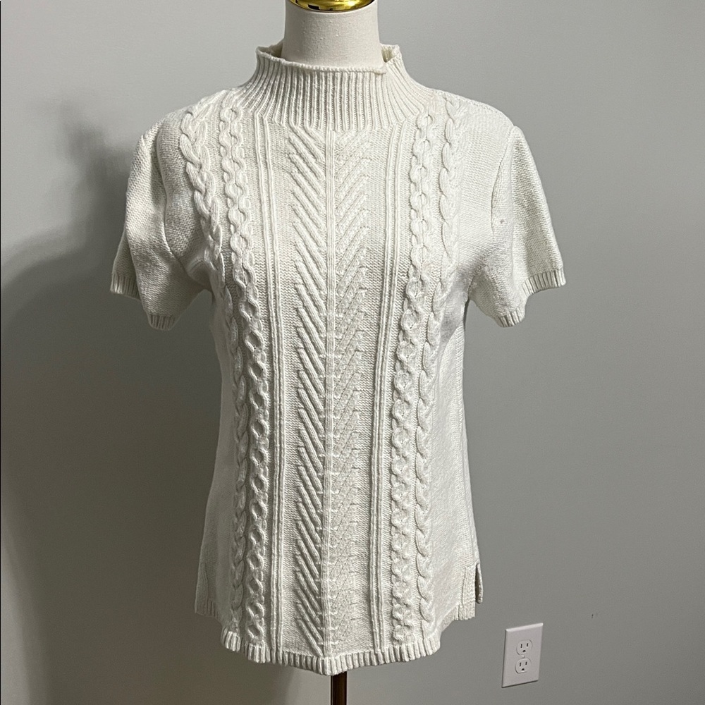 GAP Cream Cable Knit Short Sleeve Sweater